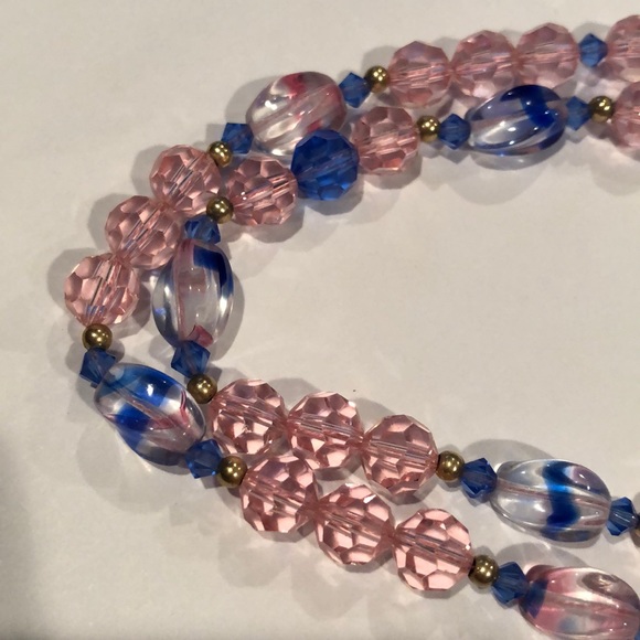 Pink & blue Swarovski crystal necklace + earring charms w/ 14k gold beads - Picture 4 of 9